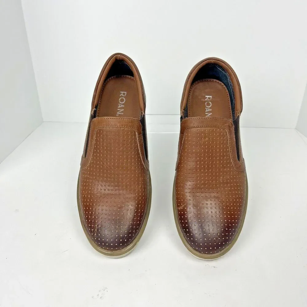 Roan By‎ Bedstu Mens Brown Leather Slip-On Shoes Size 8.5 Perforated Leather